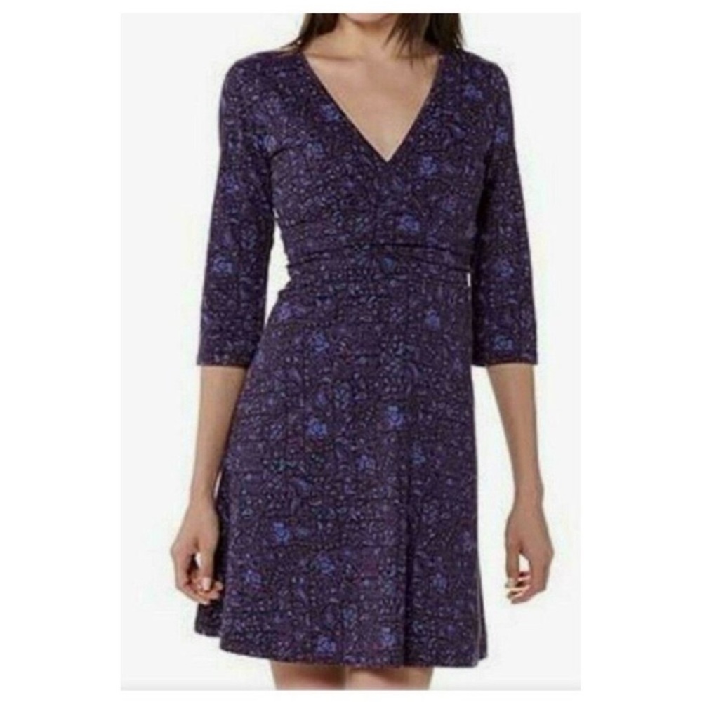 Patagonia  Dress Organic Cotton Purple 3/4 sleeve Stretch Midi Fall Boho